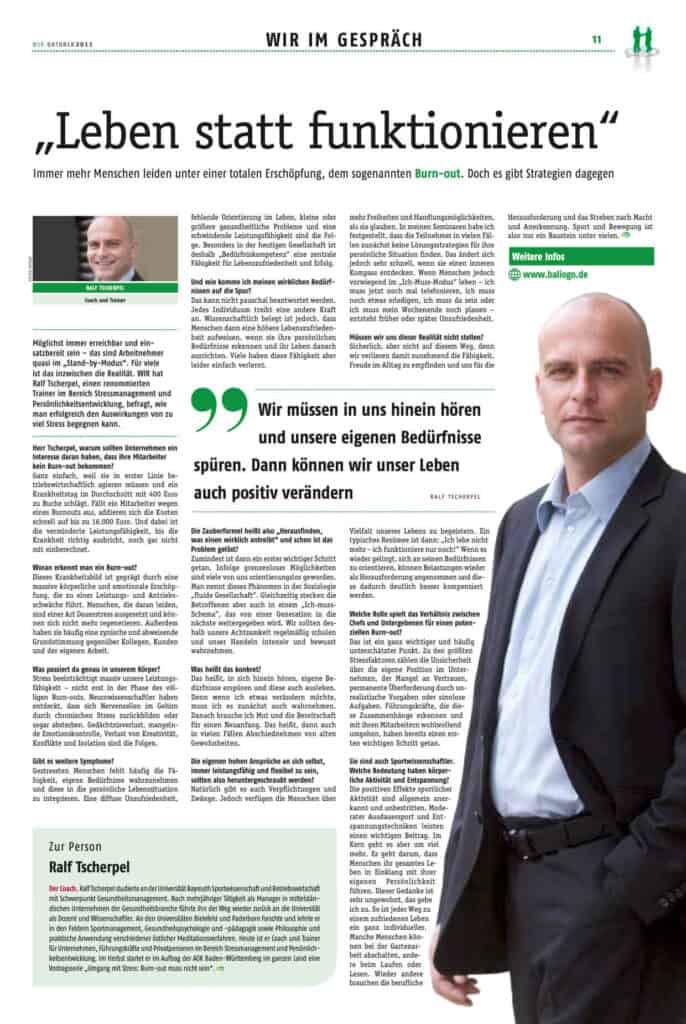 Zeitungsartikel: ‚Leben statt funktionieren‘