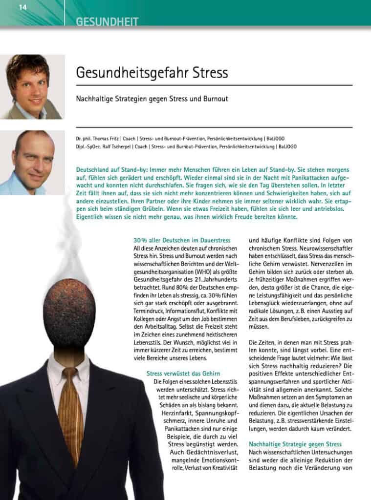 Zeitungsartikel: ‚Gesundheitsgefahr Stress‘